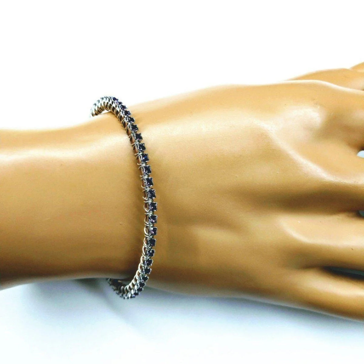 Wire Wrapped Amethyst Crystal Tennis Bracelet Bangle