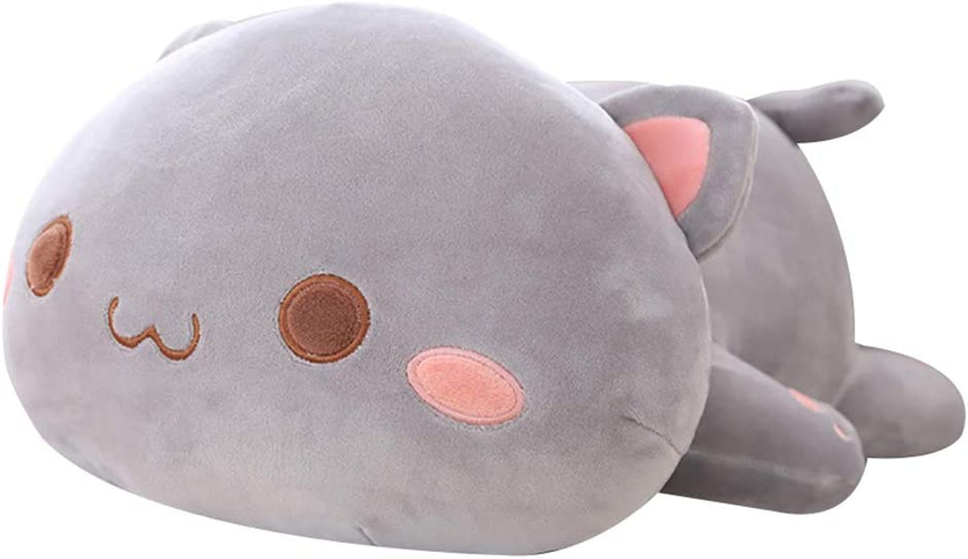 Cat Stuffed Animals, Soft Cat Plush Pillow Kitten Stuffed Animal Toy Gifts for Kids (Grey round Eyes, 19.6")