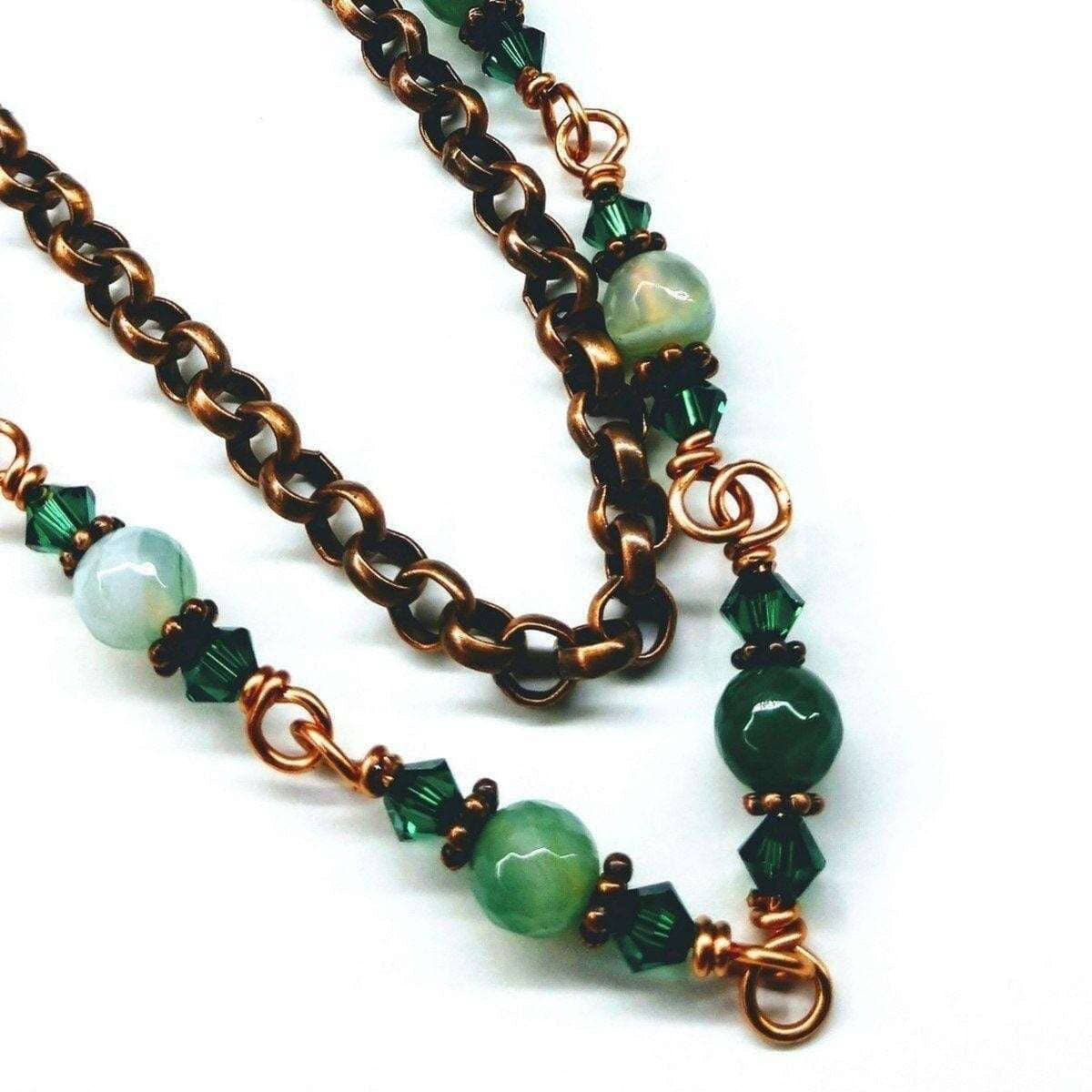 24 Inches Emerald Agate Striped Gemstone Wire Wrapped Necklace